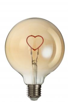 Lampe Led + Dose Herz Glas Rosa/Gold E27 